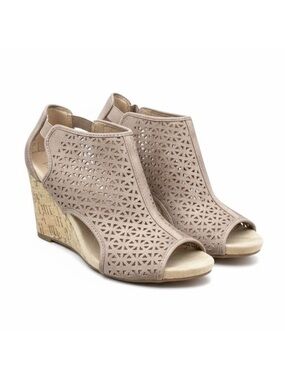 Life Stride Hinx Wedge Booties Sandals Cork Heeled Neutral Shoes Women's 9 W